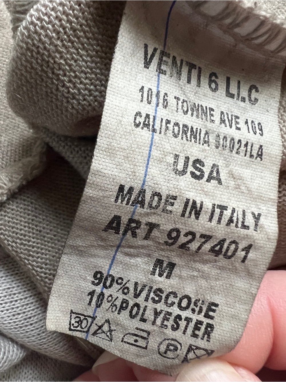 VENTI6 Made in Italy Beige V-Neck Sweater Silver Metallic Foil Piping Trim M - Picture 6 of 11